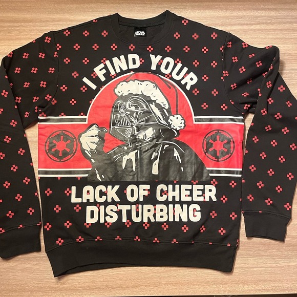 Star Wars Darth Vader Ugly Christmas Sweatshirt Black Sz L JUNIORS SIZING‎ - Picture 1 of 3